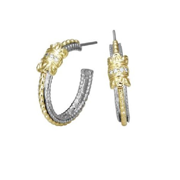 14k Yellow Gold And Sterling Silver Diamond Hoop Earrings Dickinson Jewelers Dunkirk, MD