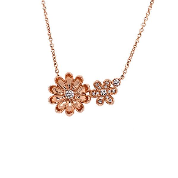 14k Rose Gold Diamond Flower Necklace Dickinson Jewelers Dunkirk, MD