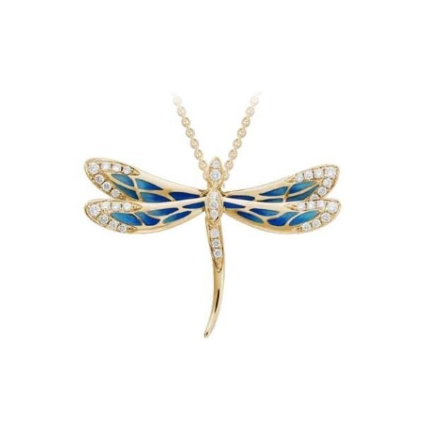 14k Yellow Gold Blue Enamel Dragonfly Pendant Dickinson Jewelers Dunkirk, MD