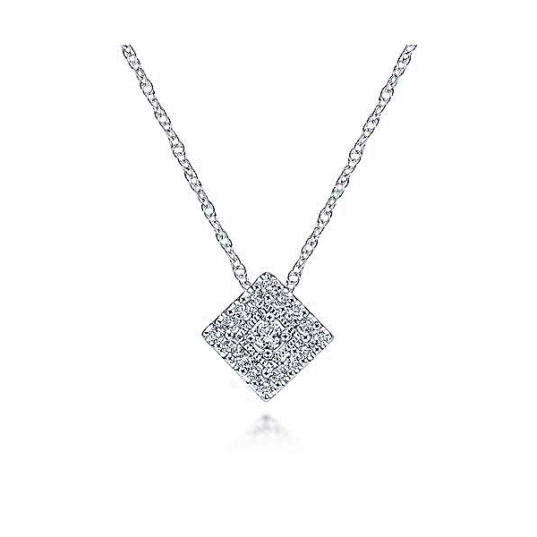 14k White Gold Diamond Square Necklace Dickinson Jewelers Dunkirk, MD