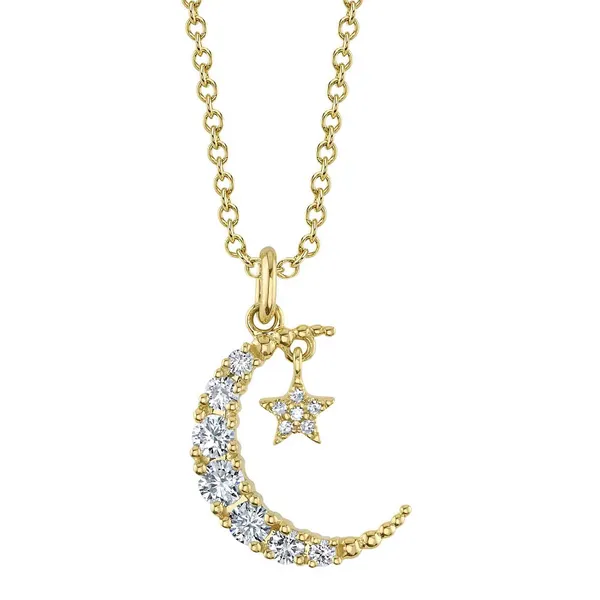 14K Yellow Gold Crescent Moon and Dangle Star Pendant Dickinson Jewelers Dunkirk, MD