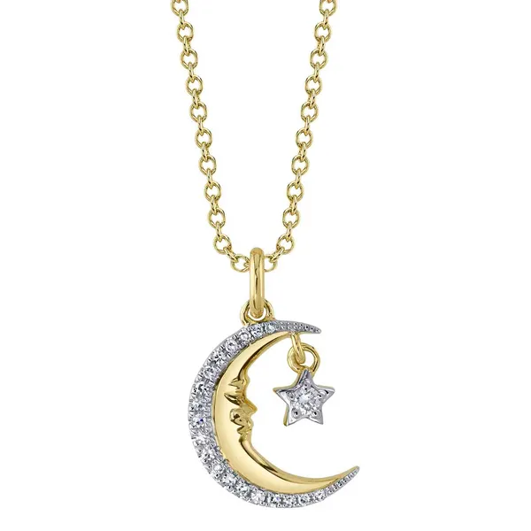 14Kt Yellow Diamond Crescent Moon and Star Pendant on Chain Dickinson Jewelers Dunkirk, MD