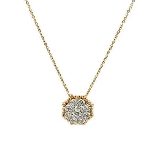 14Kt Yellow Gold Diamond Cluster Beaded Octagon Outline Pendant Dickinson Jewelers Dunkirk, MD