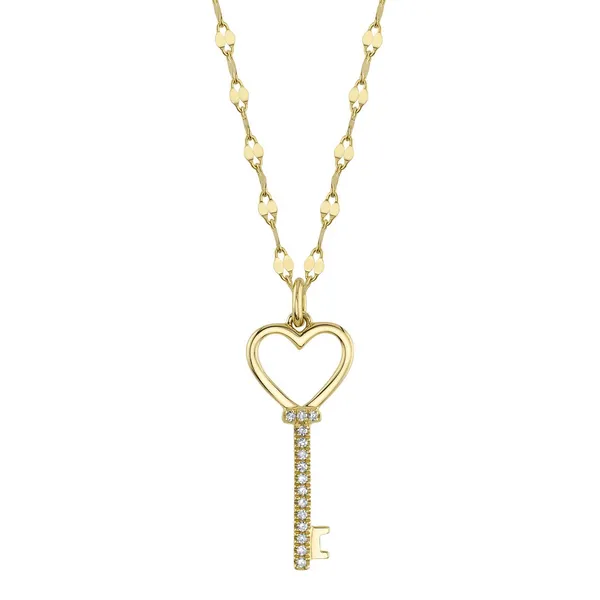 14Kt Yellow Gold Heart Key Pendant on Fancy Link Chain Dickinson Jewelers Dunkirk, MD