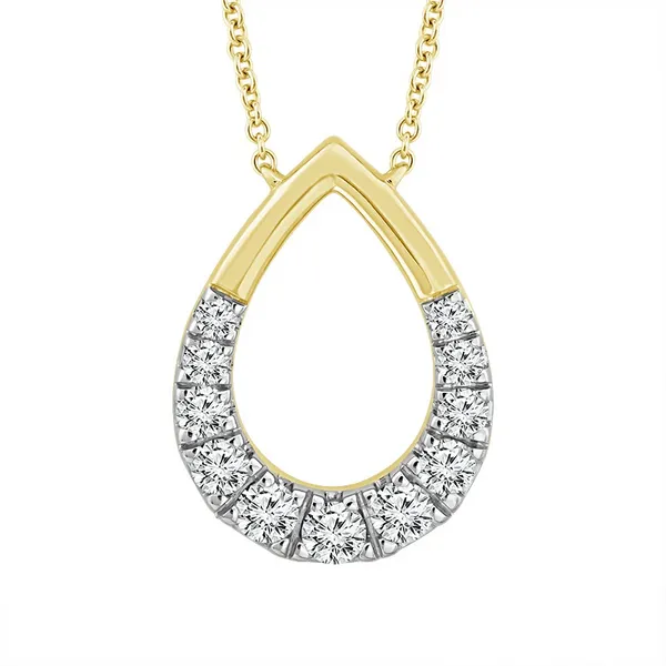 10Kt White Gold Teardrop Shaped Half Diamond Center Necklace Dickinson Jewelers Dunkirk, MD
