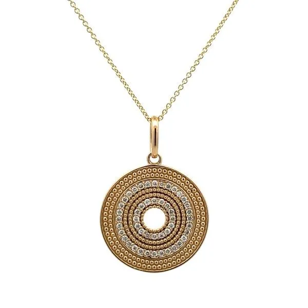 14 Karat Yellow Gold Multi Texture Beaded Border Open Center Round Pendant Dickinson Jewelers Dunkirk, MD
