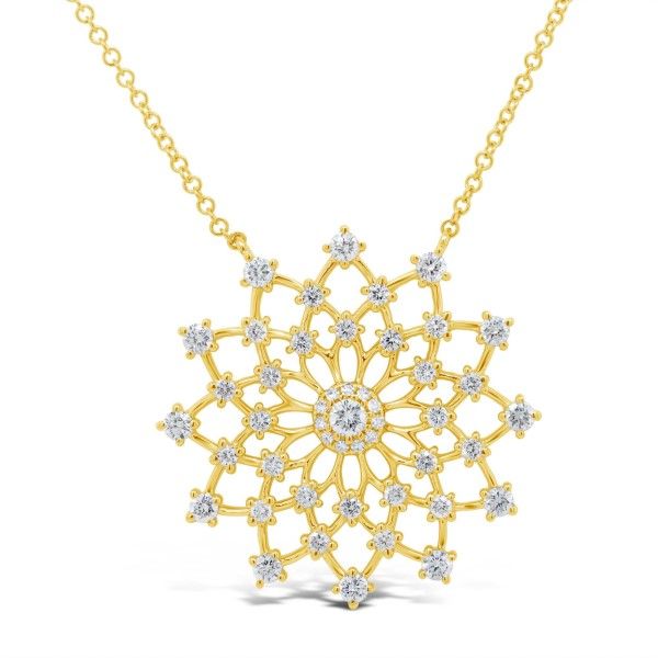 14k Yellow Gold Diamond Flower Necklace Dickinson Jewelers Dunkirk, MD