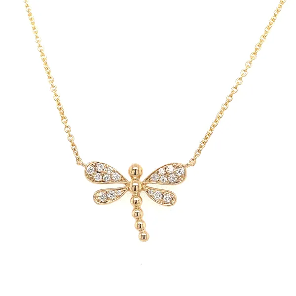14k Yellow Gold Diamond Dragonfly  Necklace Dickinson Jewelers Dunkirk, MD