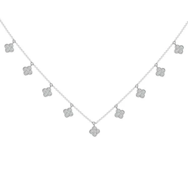 14K White Gold Multi Diamond Clover Drops Necklace Dickinson Jewelers Dunkirk, MD