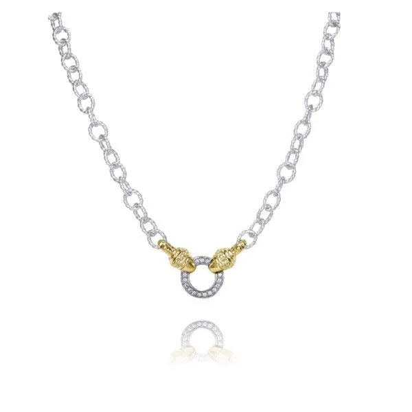 14Kt Yellow Gold and Sterling Silver Diamond Circle Textured Links Necklace Dickinson Jewelers Dunkirk, MD