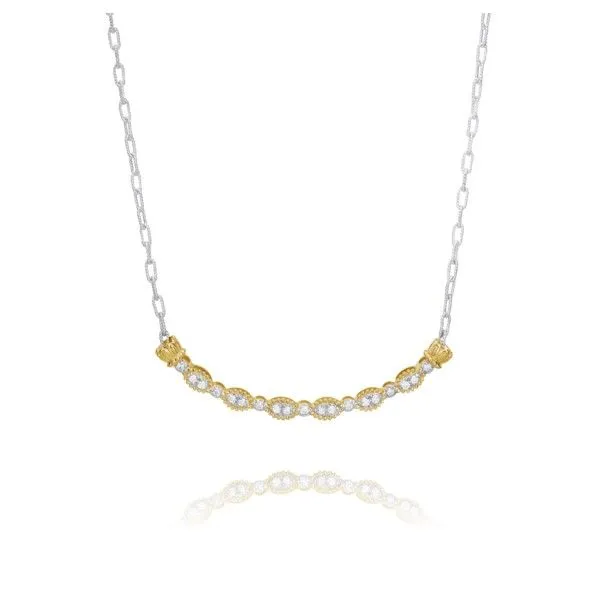 14Kt Yellow and Sterling Silver Curved Bar Moiré Beading Necklace Dickinson Jewelers Dunkirk, MD