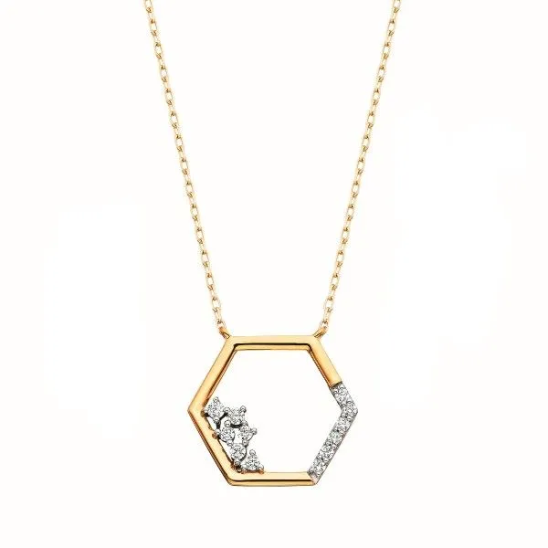 14Kt Yellow Hexagon with Scattered Diamonds Necklace Dickinson Jewelers Dunkirk, MD