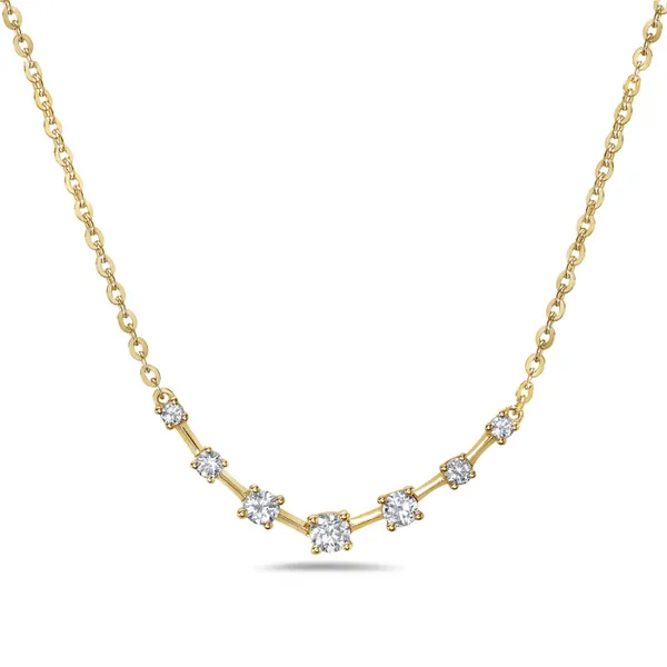 14Kt Yellow Gold 7-Round Diamond Stations Curved Center Necklace Dickinson Jewelers Dunkirk, MD