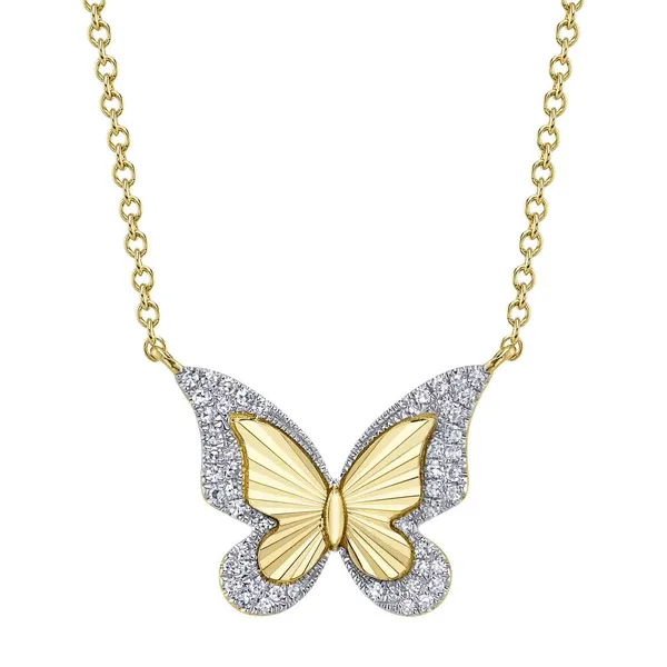 14Kt Two-Tone Diamond Border Butterfly Center Necklace Dickinson Jewelers Dunkirk, MD