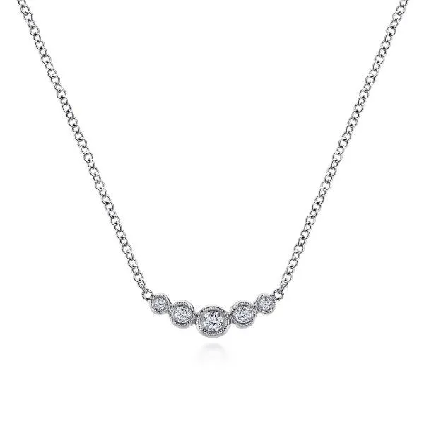 14K White Gold Curved Bezel Set Diamond Bar Necklace Dickinson Jewelers Dunkirk, MD