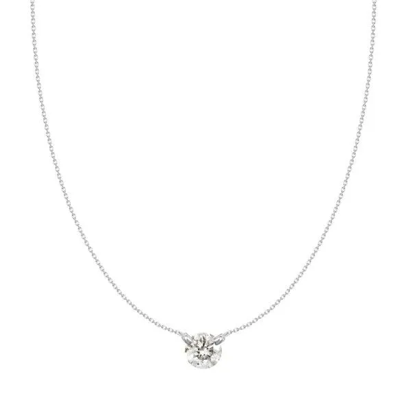 18K White Gold Round Diamond Solitaire Center Necklace Dickinson Jewelers Dunkirk, MD
