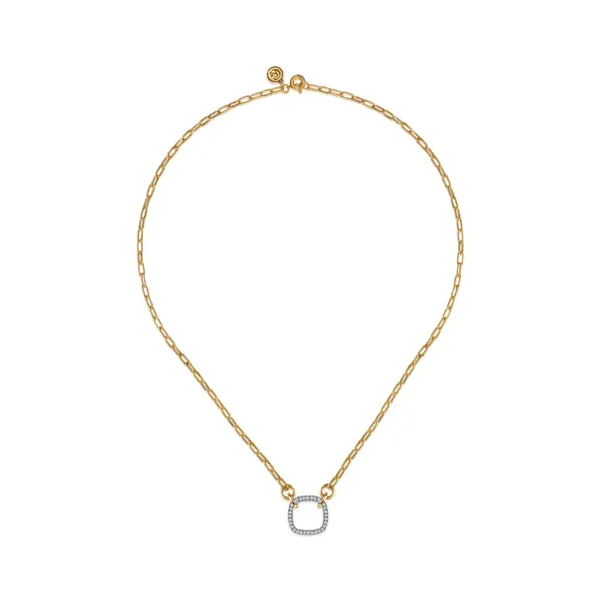 14Kt Tri-Color Gold Open Cushion Shape Diamond Hollow Paperclip Chain Necklace Image 2 Dickinson Jewelers Dunkirk, MD