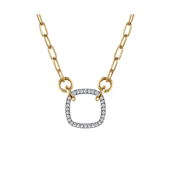14Kt Tri-Color Gold Open Cushion Shape Diamond Hollow Paperclip Chain Necklace Dickinson Jewelers Dunkirk, MD