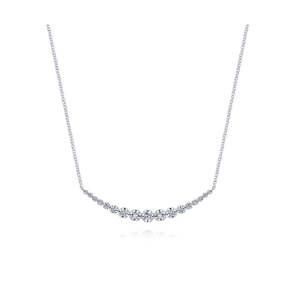 14K White Gold Curved Graduated Diamonds Bar Necklace Dickinson Jewelers Dunkirk, MD