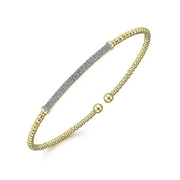 14k Yellow Gold Pavé Bar Diamond Beaded Bujukan Split Cuff Bracelet Image 2 Dickinson Jewelers Dunkirk, MD
