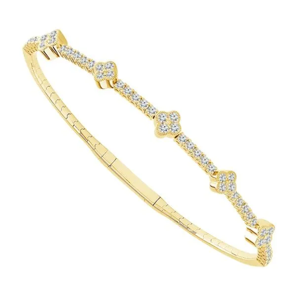 14Kt Yellow Diamond Clover Stations Bangle Bracelet Dickinson Jewelers Dunkirk, MD