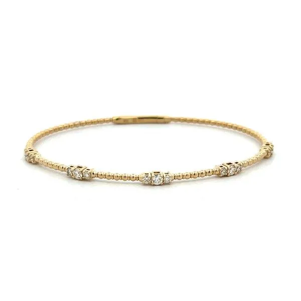 14K Yellow Gold Triple Diamond Stations Flexible Bangle Bracelet Dickinson Jewelers Dunkirk, MD
