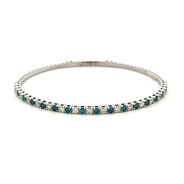 14K White Gold Blue and White Diamond Alternating Flex Bangle Bracelet Dickinson Jewelers Dunkirk, MD