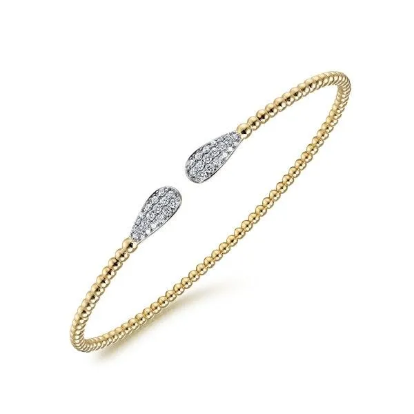14Kt Yellow Gold Bujukan Bead Cuff Bracelet with Diamond Pavé Teardrops Image 2 Dickinson Jewelers Dunkirk, MD
