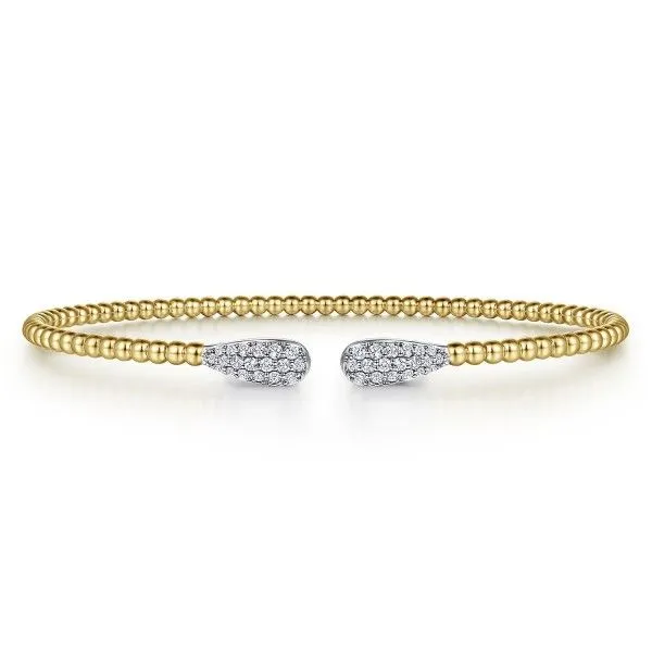 14Kt Yellow Gold Bujukan Bead Cuff Bracelet with Diamond Pavé Teardrops Dickinson Jewelers Dunkirk, MD