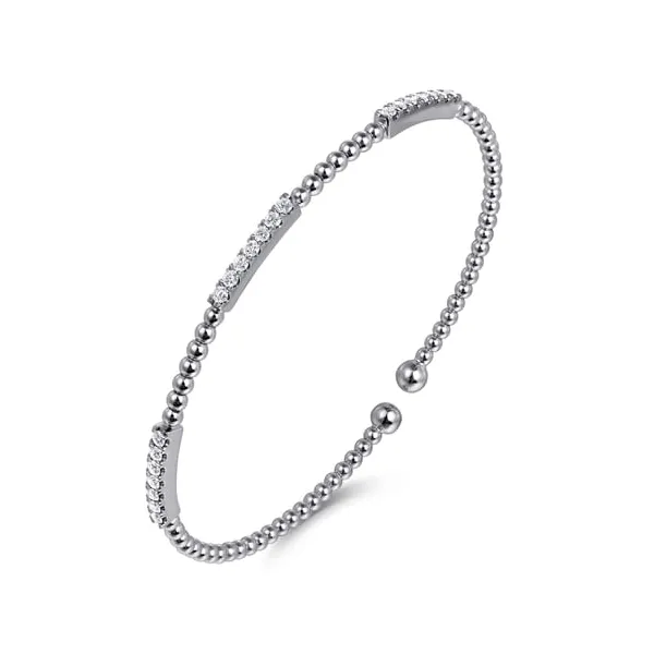 14K White Gold Diamond Beaded Cuff Bracelet Image 2 Dickinson Jewelers Dunkirk, MD