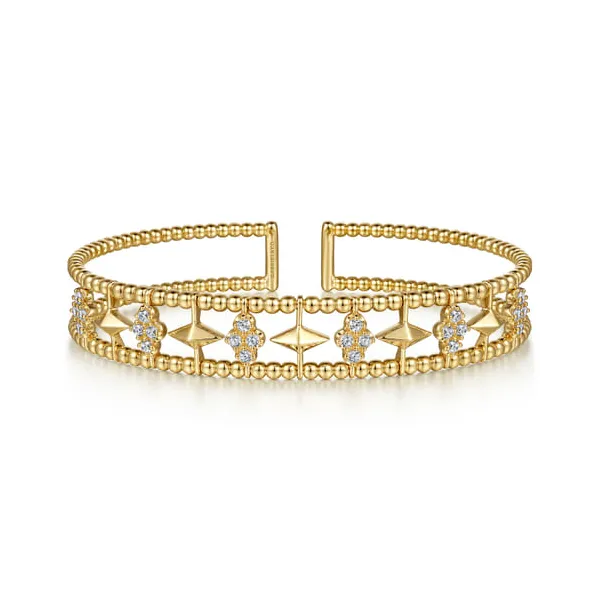 14K Yellow Gold Diamond Cluster Pyramid Bangle Bracelet Dickinson Jewelers Dunkirk, MD