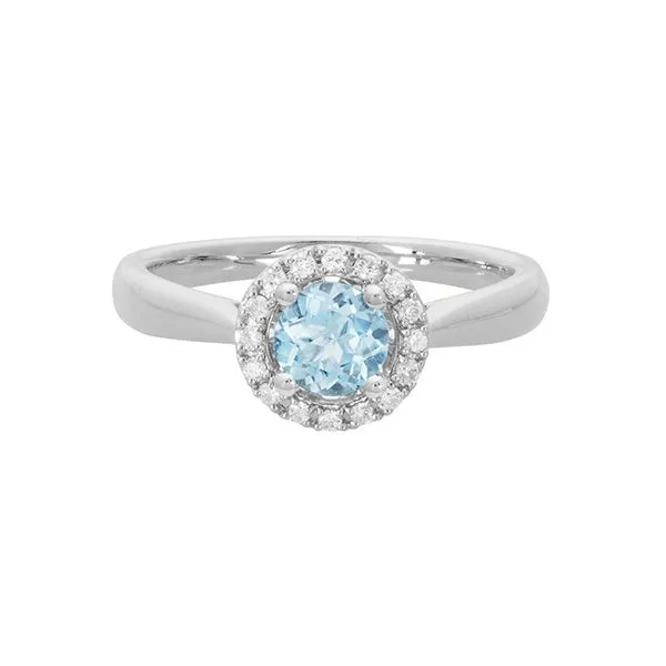 14k White Gold Aquamaring Halo Ring Dickinson Jewelers Dunkirk, MD
