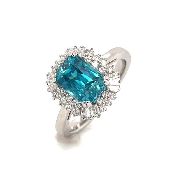 14k White Gold Blue Zircon Halo Ring Dickinson Jewelers Dunkirk, MD