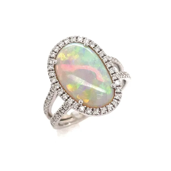 14k White Gold Opal Halo Ring Dickinson Jewelers Dunkirk, MD