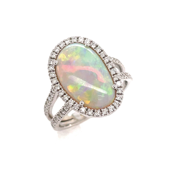 14k White Gold Opal Halo Ring Dickinson Jewelers Dunkirk, MD