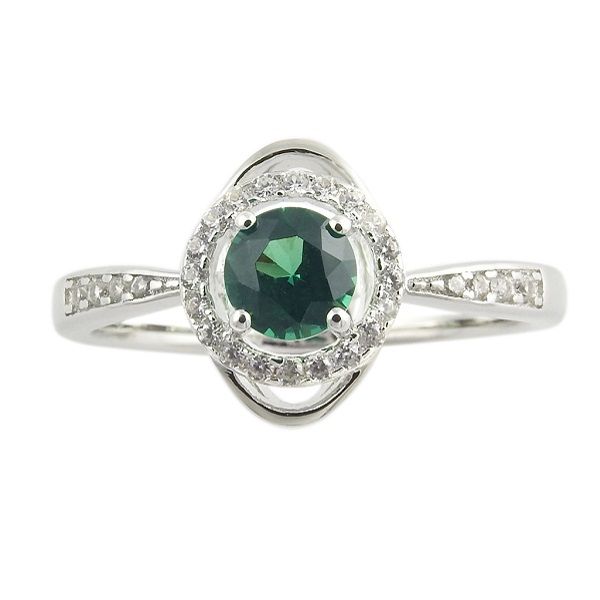 Sterling Silver Lab-Created Emerald Halo Ring Dickinson Jewelers Dunkirk, MD