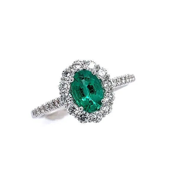 14k White Gold Emerald Halo Ring Dickinson Jewelers Dunkirk, MD