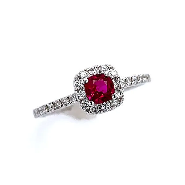 14k White Gold Ruby Halo Ring Dickinson Jewelers Dunkirk, MD