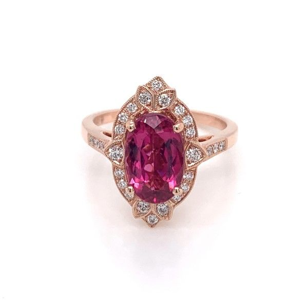 14k Rose Gold Pink Tourmaline Halo Ring Dickinson Jewelers Dunkirk, MD