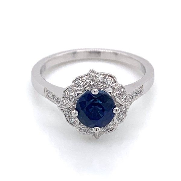 14k White Gold Sapphire Halo Ring Dickinson Jewelers Dunkirk, MD