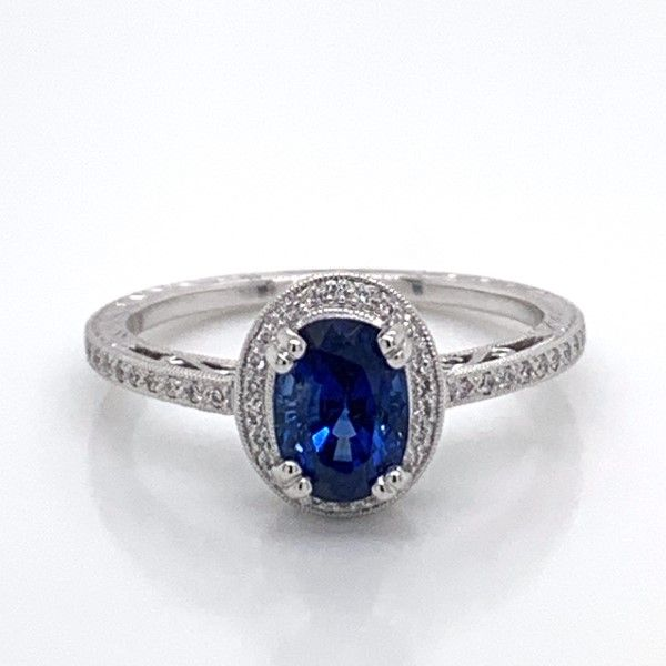 14k White Gold Sapphire Halo Ring Dickinson Jewelers Dunkirk, MD