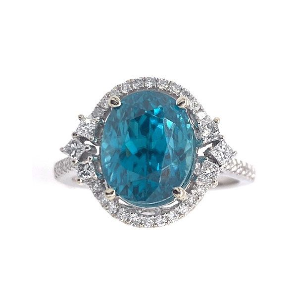 14k White Gold Blue Zircon Halo Ring Dickinson Jewelers Dunkirk, MD