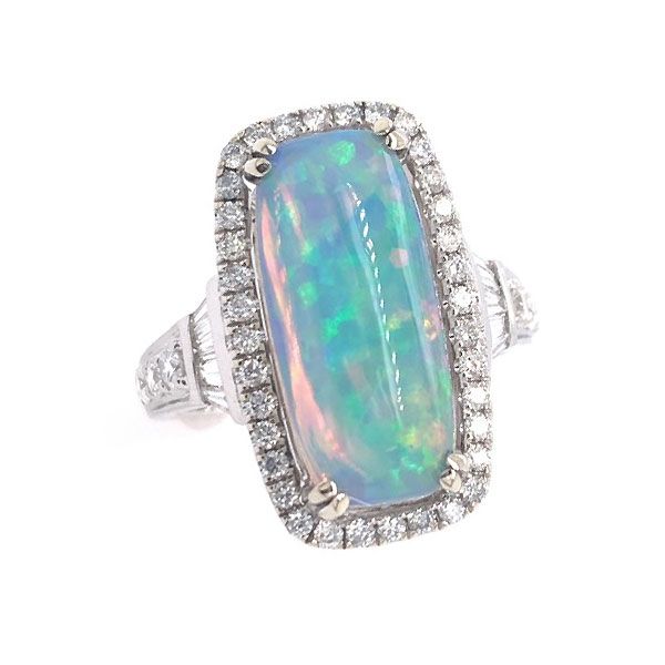 14k White Gold Ethiopian Opal Halo Ring Dickinson Jewelers Dunkirk, MD