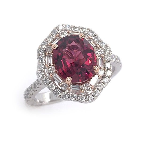 14k White-Rose Gold Cinnamon Red Spinel Halo Ring Dickinson Jewelers Dunkirk, MD