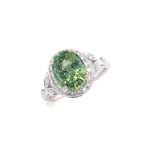 14k White Gold Green Tourmaline Halo Ring Dickinson Jewelers Dunkirk, MD