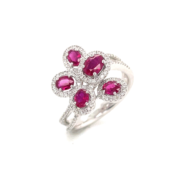 14k White Gold Ruby Halo Ring Dickinson Jewelers Dunkirk, MD