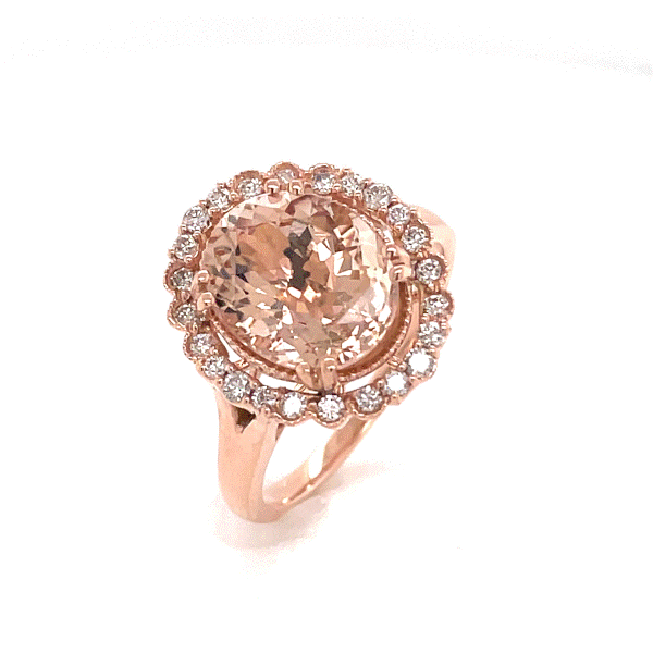 14k Rose Gold Morganite Halo Ring Dickinson Jewelers Dunkirk, MD