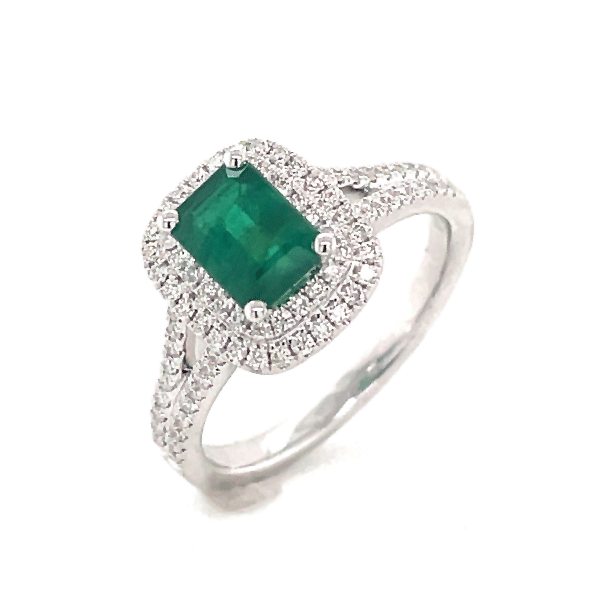 14k Gold New Emerald Double Halo Ring Dickinson Jewelers Dunkirk, MD