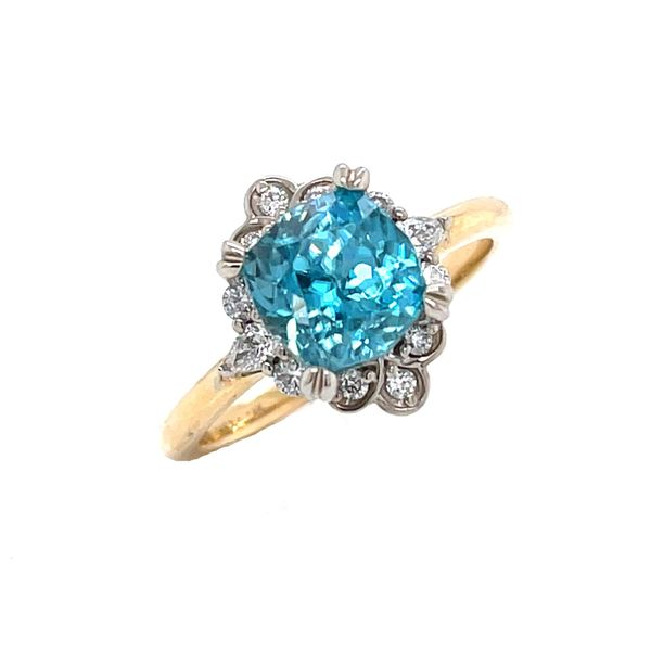 14k Yellow-White Gold Blue Zircon Ring Dickinson Jewelers Dunkirk, MD