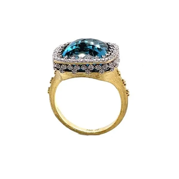 18Kt Yellow Gold London Blue Topaz Brushed Finish Ring Image 2 Dickinson Jewelers Dunkirk, MD